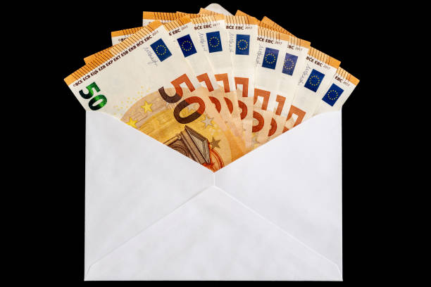 istock White letter envelope with fifty euro notes on black background 1242045763