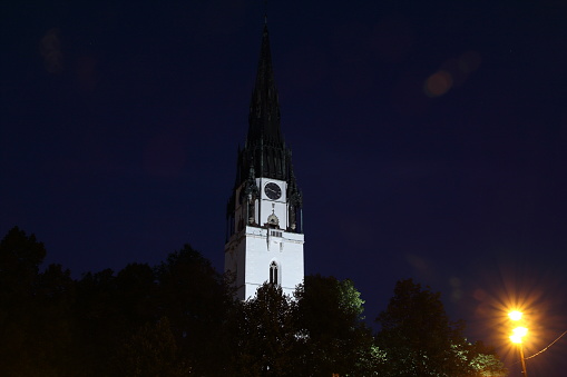 Church in Spisska Nova Ves city at night, Slovakia
