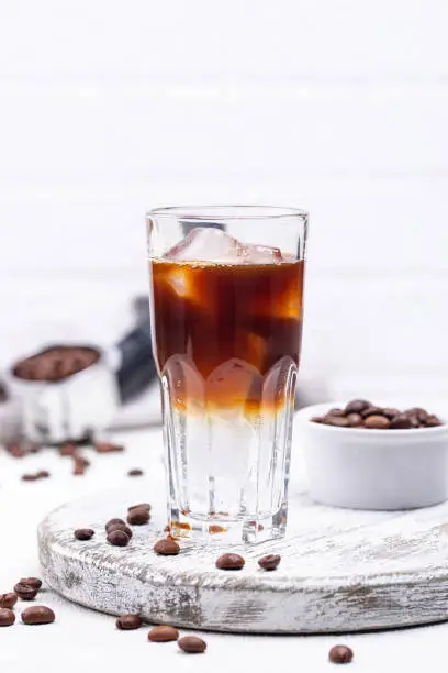 Espresso tonic with ice, trendy coffee drink