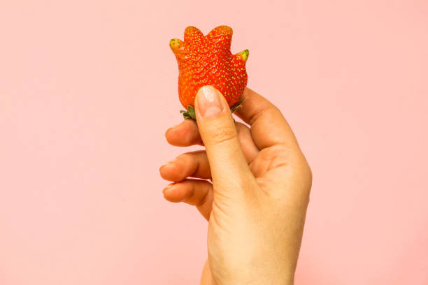 istock Ugly food: unusual strawberry in a woman hand 1242090883