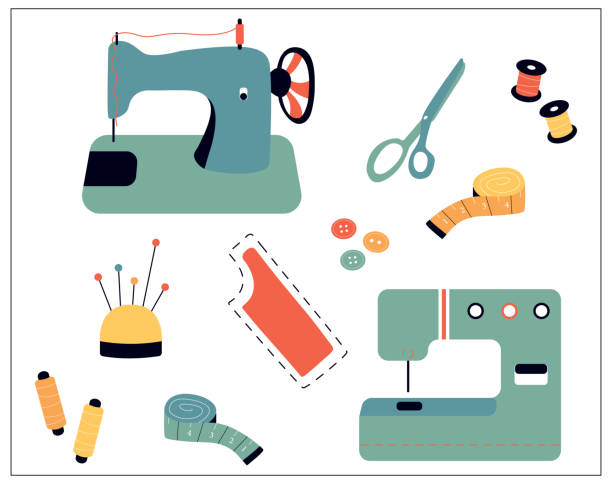 illustrations, cliparts, dessins animés et icônes de illustration de vecteur de la couture de choses - pillow cushion embroidery homewares