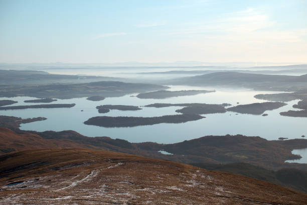 Top view of Loch Lomond lake in the morning stock photo