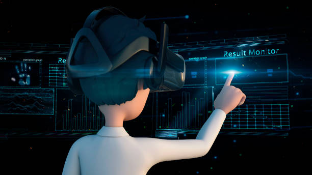 istock 3D rendering man wear oculus simulation google and touch hologram monitor digital effect include digital background from behide man camera view 1242104804
