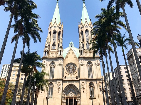 São Paulo, Brazil – September 15, 2019: Facade of Catedral da Sé in São Paulo
