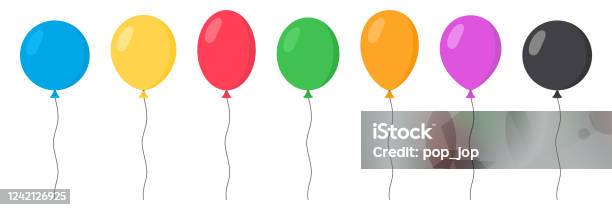 Balloons Set Cartoon Flat Style Isolated On White Vector - Arte vetorial de stock e mais imagens de Balão - Enfeite