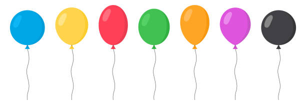 balonlar seti - karikatür düz stil. beyaz'da izole edilmiş. vektör - balloon stock illustrations