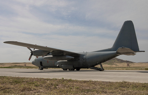 US Navy E-2 Hawkeye readies for takeoff at St Augustine Airport Florida photograph taken Nov 2018