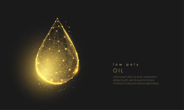 Abstract low poly falling golden oil drop. Abstract falling golden oil drop. Modern 3d graphic concept. Geometric background. Wireframe light connection structure. Isolated vector illustration. Low poly style design. oil stock illustrations