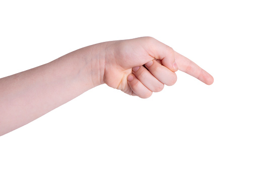 Child Hand Pointing On White Background