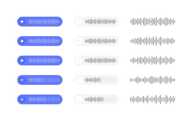 ilustrações de stock, clip art, desenhos animados e ícones de set voice messages icon with sound wave. message bubble for social media. modern flat style vector illustration - loud voice