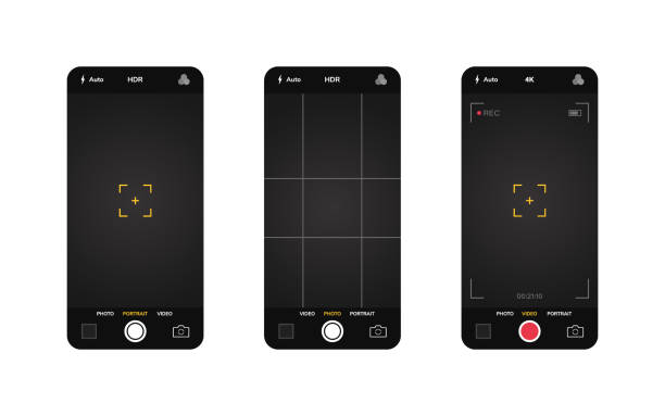 interfejs kamery telefonu. aplikacja mobilna. fotografowanie i nagrywanie filmów. projekt graficzny ilustracji wektorowych - hd camera stock illustrations