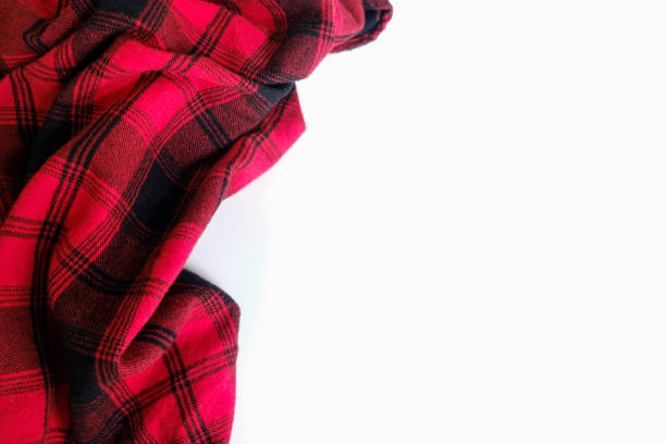 흰색 배경에 밝은 빨간 격자 무늬 주름 셔츠 - christmas textile blanket decoration 뉴스 사진 이미지