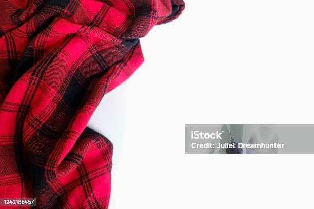 Bright Red Plaid Wrinkled Shirt On A White Background Stock Photo - Download Image Now