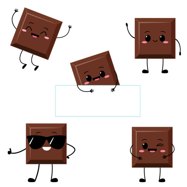 sevimli çikolata bar karakter vektör seti - chocolate stock illustrations