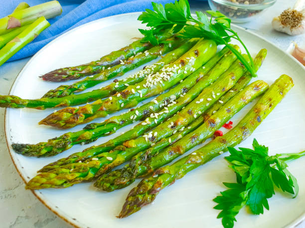 istock fried asparagus in a plate on a concrete background 1242198256