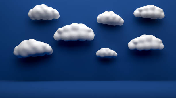 istock 3d render of cute fluffy clouds flying over blue background. Abstract illustration. COncept of inspiration and creativity 1242211714