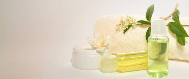 istock Spa care products on a light tinted background close-up and with copy space 1242225002
