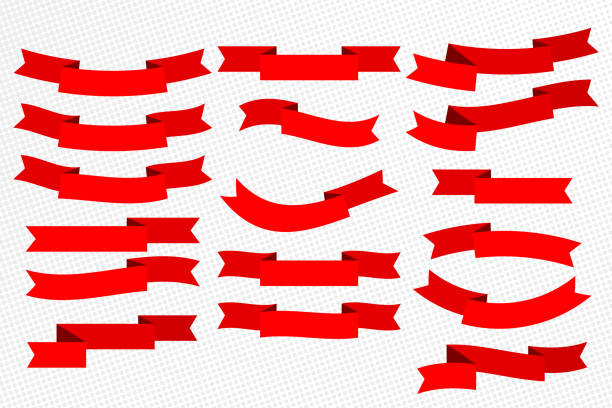 ilustraciones, imágenes clip art, dibujos animados e iconos de stock de conjunto de cintas planas rojas aisladas sobre fondo blanco. ilustración vectorial de banner de cinta. - paper lace isolated on red white