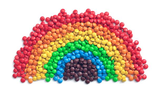 istock Colorful coated chocolate candies arranged as rainbow on white background 1242244234