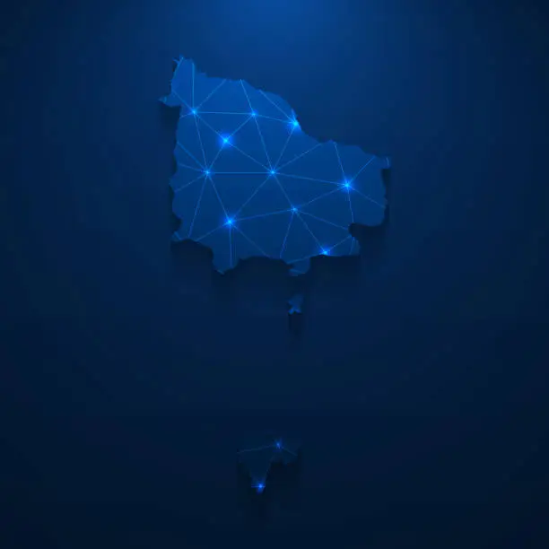 Vector illustration of Norfolk Island map network - Bright mesh on dark blue background