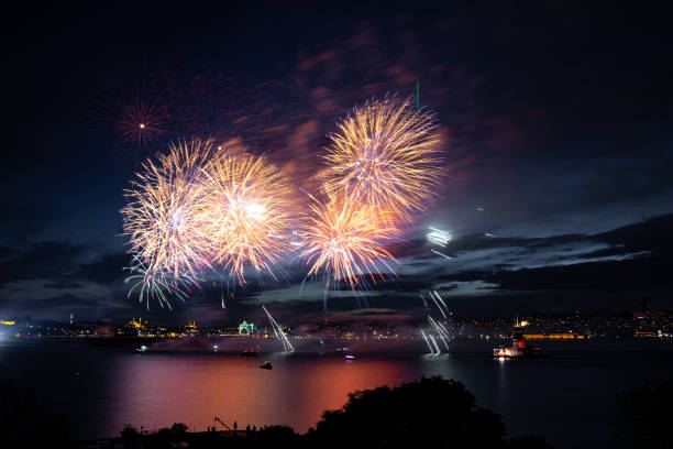istock Fireworks over Bosphorus Strait, Istanbul City, Turkey 1242249565