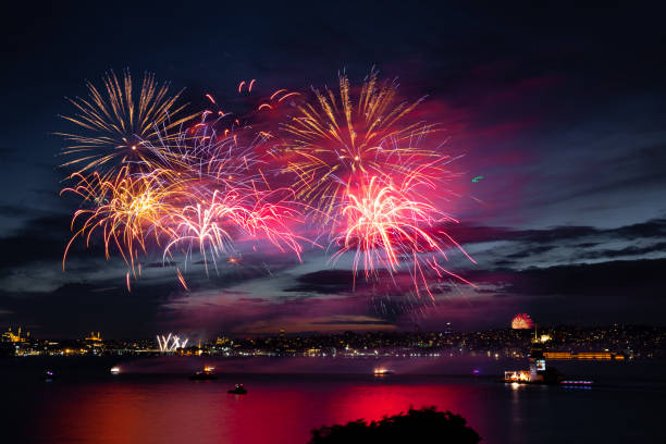 istock Fireworks over Bosphorus Strait, Istanbul City, Turkey 1242249567