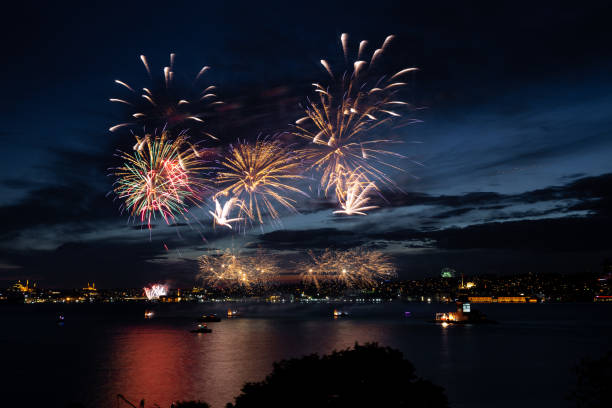 istock Fireworks over Bosphorus Strait, Istanbul City, Turkey 1242249575
