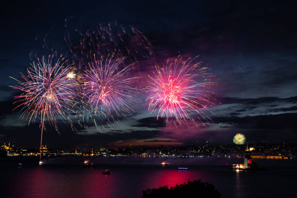 istock Fireworks over Bosphorus Strait, Istanbul City, Turkey 1242249578