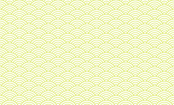 Traditional Japanese style wave crest pattern Seigaiha. Chartreuse colored layered concentric circle seamless pattern. Traditional Japanese style wave crest pattern Seigaiha. Chartreuse colored layered concentric circle seamless pattern. seigaiha stock illustrations