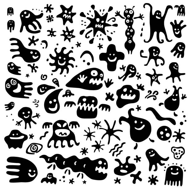 monsters microbes icon set , cartoons ,silhouette virus,illustration,micro organism,vector,cartoon doodle stock illustrations