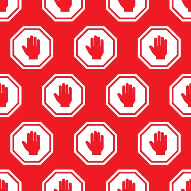 Vector illustration of Stop Hand Pattern Silhouette
