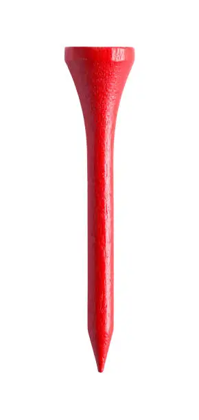 Short Wood Red Golf Tee Isolated on White.