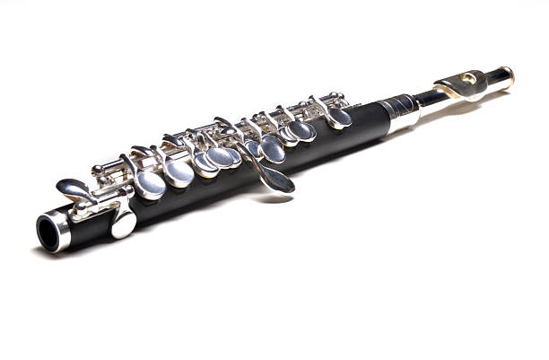 Flauta Piccolo sobre fundo branco - fotografia de stock