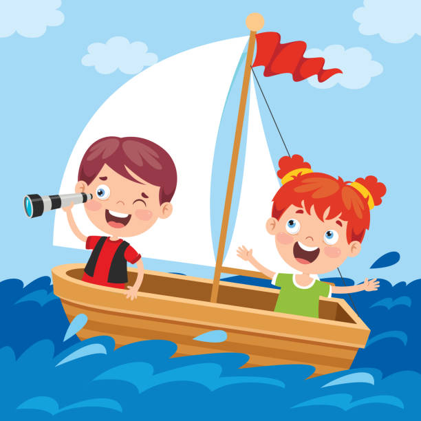 illustrations, cliparts, dessins animés et icônes de petits enfants mignons sur le bateau - nautical vessel fishing child image