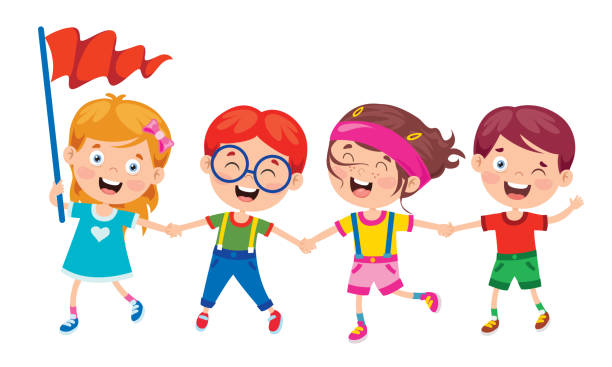glückliche kleine kinder mit spaß - jumping little girls child teenage girls stock-grafiken, -clipart, -cartoons und -symbole