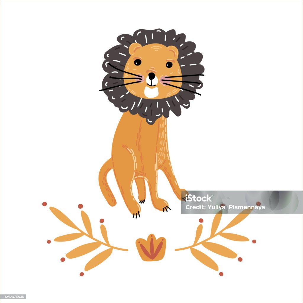 Hand Drawn Flat Color Illustrations Sketch Drawings Lion Stock Illustration  - Download Image Now - iStock