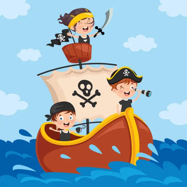 Vector illustration of Cute Little Pirate Children Posing