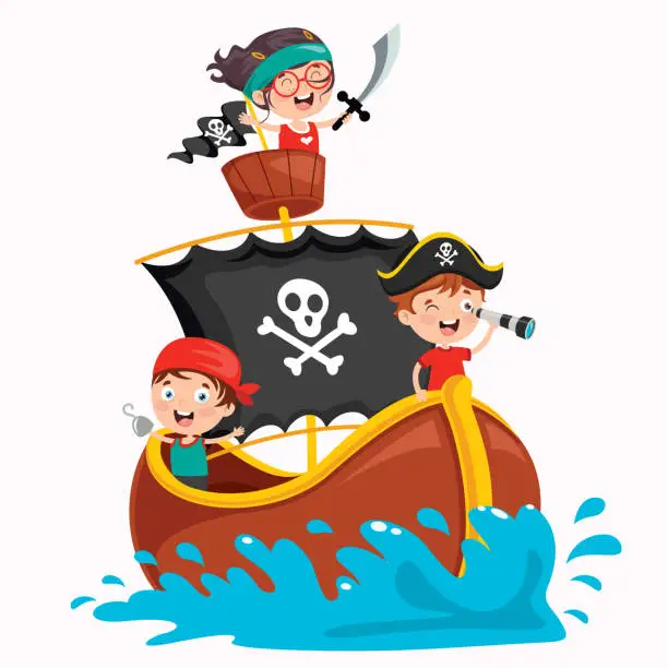 Vector illustration of Cute Little Pirate Children Posing
