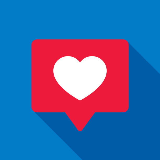 Heart Speech Bubble Icon Flat Vector illustration of a red speech bubble with heart against a blue background in flat style. social media icon illustrations stock illustrations