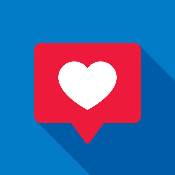 Heart Speech Bubble Icon Flat Vector illustration of a red speech bubble with heart against a blue background in flat style. valentine symbols cartoon stock illustrations
