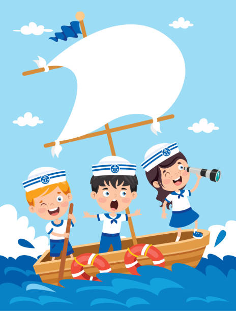 słodkie małe dzieci w mundurze marynarza - nautical vessel fishing child image stock illustrations