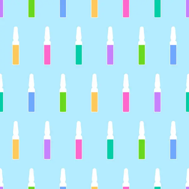 Vector illustration of Seamless pattern from ampoules with colored liquid inside