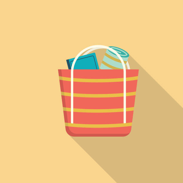 Beach Bag Summer icon With Shadow Summer  icon with long side shadow. Flat design style. Easy to edit or change colors. EPS file is CMYK and comes with a large high resolution jpeg. beach bag stock illustrations