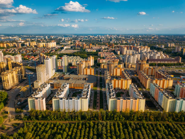istock Modern residential area in Voronezh, aerial view from drone in summer day 1242425170