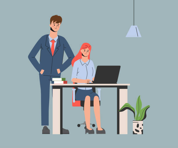Business people teamwork corporate. Colleague character in office workspace. vector art illustration
