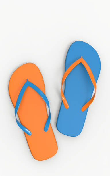 istock Orange and blue flip flops isolated on a white background 1242430431