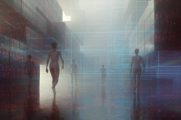 istock Futuristic city with walking women 1242452231
