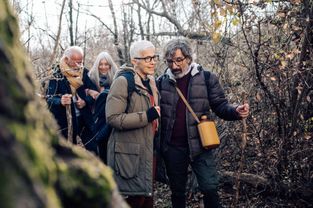 istock Seniors walking in the forest, exploring and having fun 1242458591