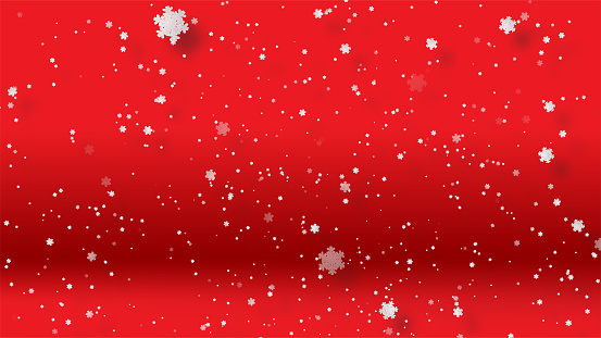 Paper cut and craft of winter Snow, Falling snow isolated on red background used for composing, Large and small Storm snowflakes, seamless loop with Merry Christmas weather background.Holiday season.