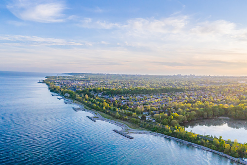 Aerial view of Rouge National Urban Park and Rouge River, Toronto, Canada